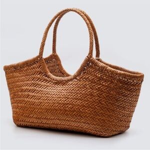 DRAGON DIFFUSION Big Nantucket Woven Leather Basket Bag, Tan